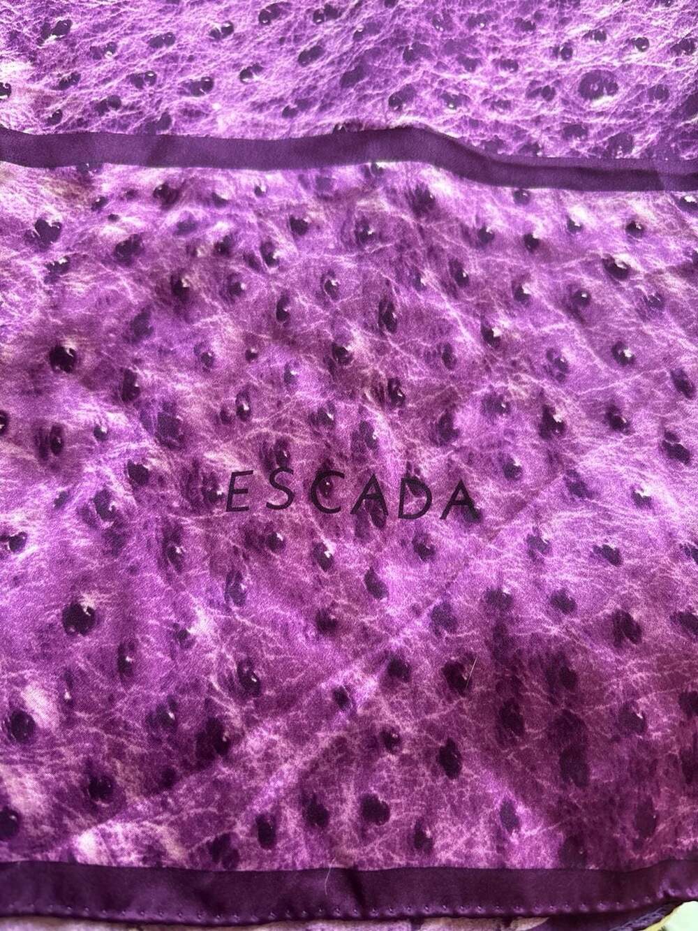 Escada Purple Ostrich Print 100% Silk Scarf Made in Italy 70" Long